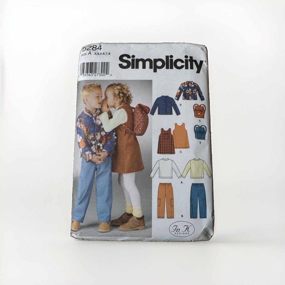 Simplicity Sewing Pattern 5284 Childrens Pants Jacket Jumper Knit Top Back Pack